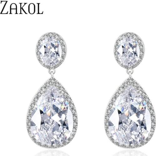 ZAKOL Luxury Big Water Drop Cubic Zircon Dangle Earrings Dubai Style for Women Fashion Party Wedding Jewelry