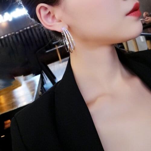 Gold color metal punk fashion multi-layers Circle sexy shining Crystal Earring Women jewelry