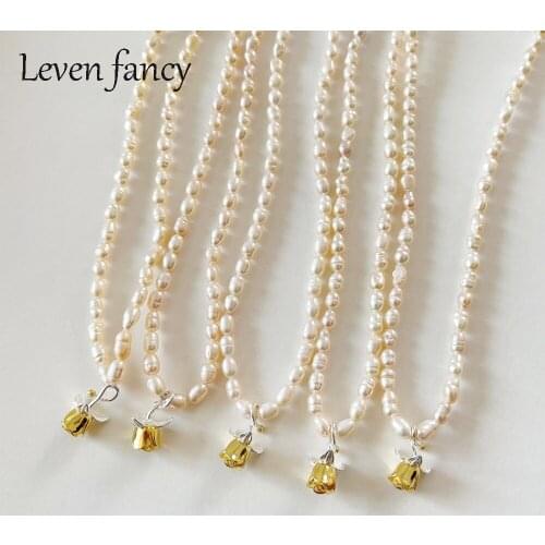 925 sterling silver White Freshwater Pearl Necklace for Women Double Tone Rose Flower Love Engagement Jewelry Mother Gift Choker