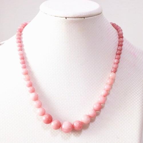 New Fashion Women Pink Rhodochrosite 6-14mm Round Beads Diy Necklace Elegant Chain Choker Jewelry 18inch B617