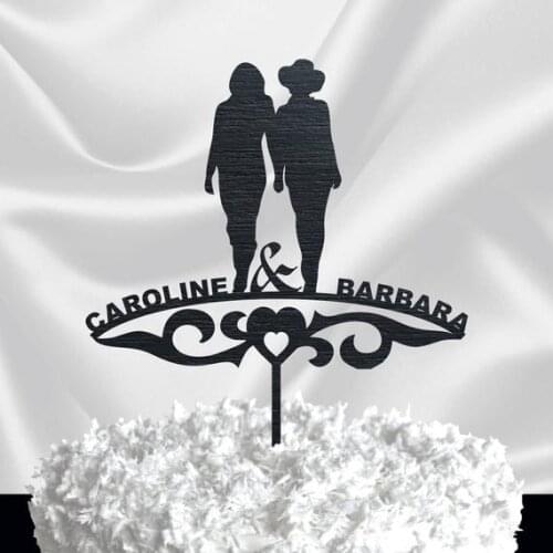 Gold Glitter Wedding Cake Topper Couple - Same Sex Wedding Cake Topper - Custom Cake Topper BlackLESBIAN CAKE TOPPER for Wedding