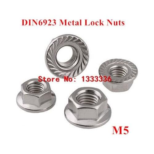 100pcs M5 DIN6923 Hexagon Flange Metal Lock Nuts with non-slip Tooth cushioned Locking nut
