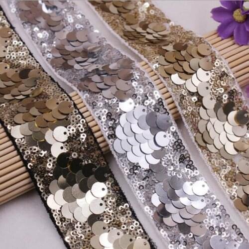 10yads DIY Gold Silver Sequin Ribbon Trim Fabric Ethnic Style Apparel Sewing Accessories Decoration Material Paillette Mesh Lace