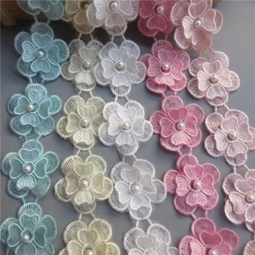 2yards Pearl Lace Heart Flower Embroidered Lace Trim Ribbon Knitting Patchwork DIY Handmade Dress Wedding Sewing Supplies Craft