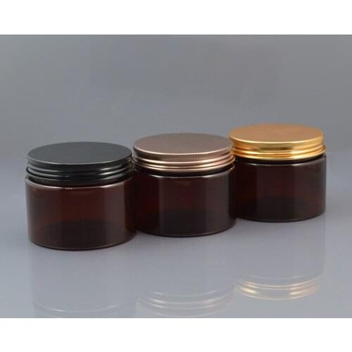50pc/lot 150ml Lightproof Plastic Cosmetic Jar Brown Serum Bottle Aluminum Cap150g DIY Refillable Eyes Hand Cream Case Metal Lid