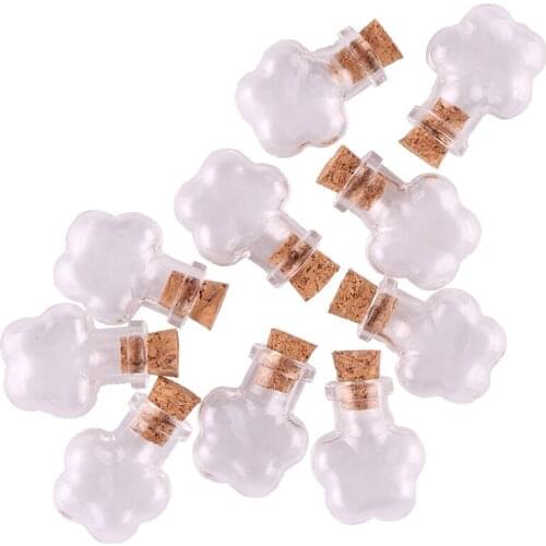 50pcs Transparent plum blossom Glass Bottle Jars Vials Wishing Bottle Cute Art Bottles with Corks Stopper DIY craft gift