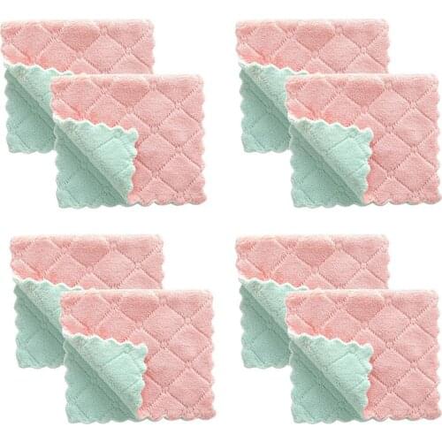 8PCS Oil-proof Dish Cloth Bamboo Coral velvet Dish Towel Magic Kitchen Cleaning Wipe Rag Home Dining room Clean Towels dishcloth