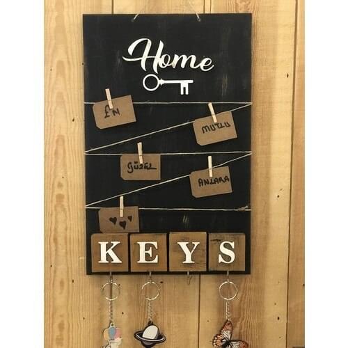 Aql Design Handmade Wood Key Chain Strap Board Keychain, Memo Notes, Black