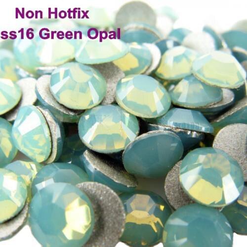 Free Shipping! 1440pcs/Lot, ss16 (3.8-4.0mm) Green Opal Flat Back Non Hotfix Nail Art Glue On Rhinestones