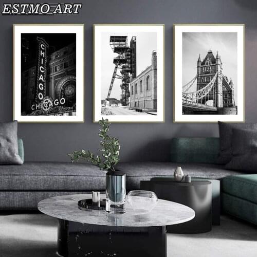 Chicago New York London City Black and White Poster Canvas Prints Street Scenery Photography Canvas Painting Picture Room Decor