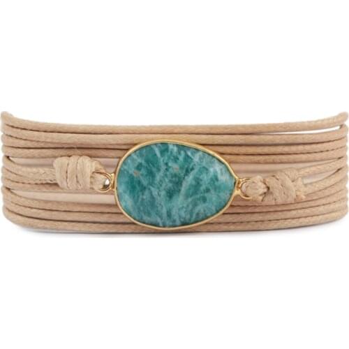 Dropshipping Wrap Bracelets Natural Stones Charm 5 Times Friendship Bracelet Boho Bracelet Homme Geniue Amazonite Handmade Cuff