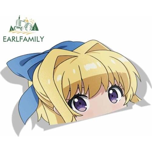 EARLFAMILY 13cm x 8.5cm for Ristarte Kono Yuusha Ga Ore Tueee Peek Anime Big Head Vinyl Car Sticker JDM Window Trunk Decal