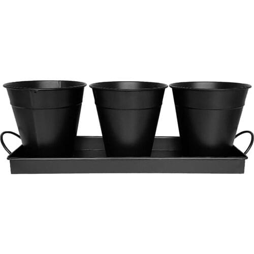 Plant Pot Flower Pots 3pcs Iron Bucket With Tray Creative Rectangle Home Decor Vases