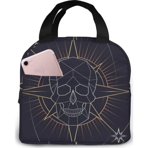 Insulated Lunch Bag Thermal Geometric Skull Astrological Tote Bags Cooler Picnic Food Lunch Box Bag