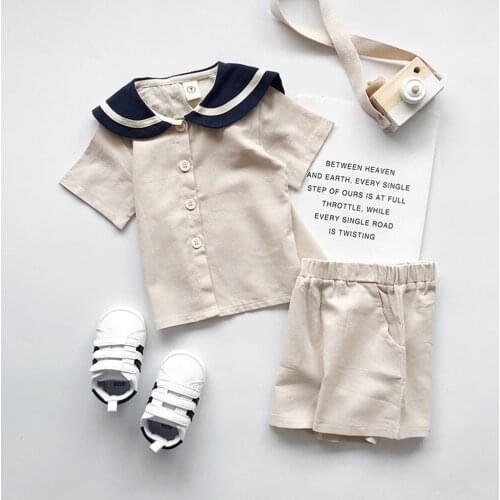 Hollead Girls Navy Collar Clothing Sets 2Pcs/Set Student Outfit Childrens Summer Casual Cotton Sportswear Single-Breasted 1-7Y