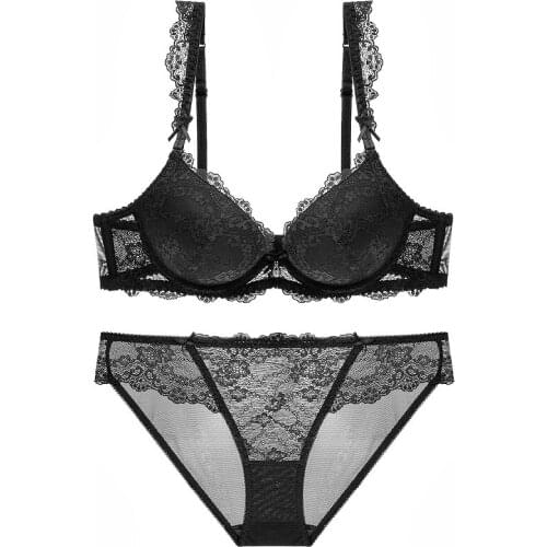 Fast Shipping Lace Sexy Bra set Push Up Underwire Lingerie Set For Women Adjusted-straps Solid Underwear Set Bralette