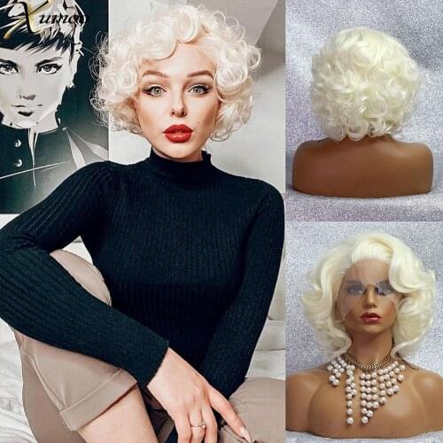 XUMOO High Temperature Fiber Synthetic Lace Front Wig Glueless Wavy Blonde Short Wig Daily Cosplay Synthetic Wigs For Women
