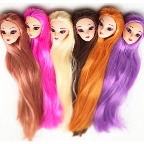 Doll Head , 3D Real Eyes make-up with Straight Thick Hair Doll Accessories For DIY Cosplay 1/6 Doll Gift Toys for Girls