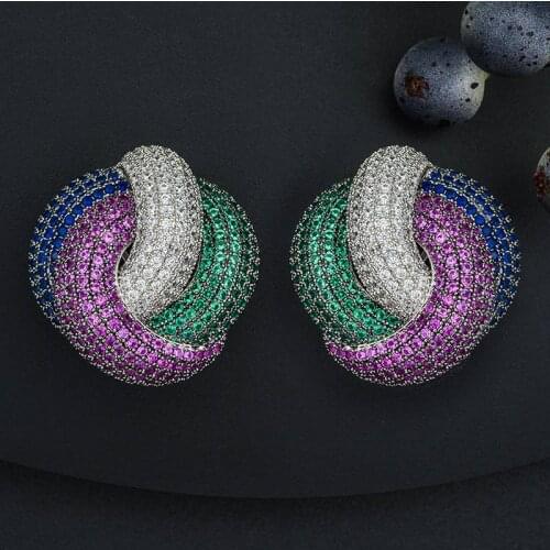 ModemAngel Luxury Round Circle Cubic Zirconia Earrings For Women Party Engagement Wedding Earring Fashion Jewelry