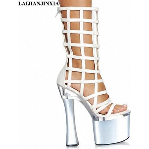 Fashion sexy knight female ladies 7 inch high heels platform ankle boots for sexy women autumn winter shoes 18cm thin heels