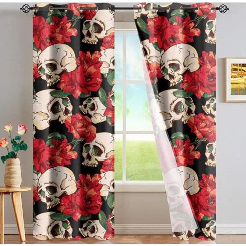 Fashion Window Decoration Curtains Sugar Skull Pattern Thermal Insulated Grommet Drapes Kitchen Full Shade Draperies