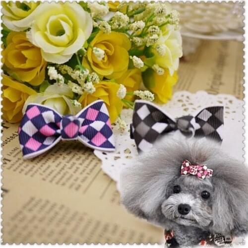 Fashion Plaid Pet Teddy Yorkshire Dog Hair Accessory Hairpin Clip 12pcs/lot