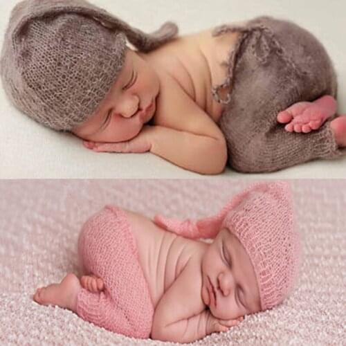 Mohair Newborn Photography Props Costumes Hat+Pants Set Baby Photo Accessories GXMB