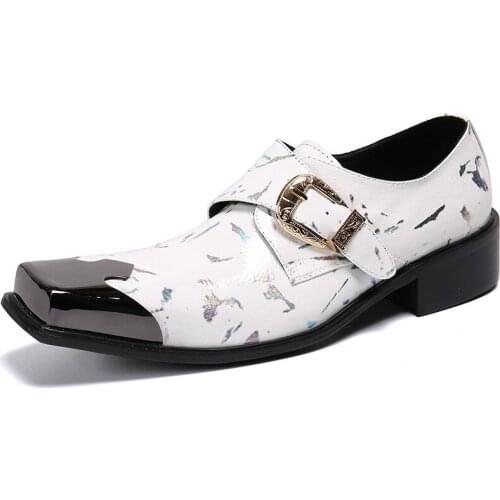 New Summer Casual Mens Classic Fashion Shoes Breathable Bright Leather Square Head Personality Cowhide Leather Mens Shoes