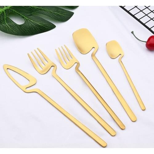 1/2/4/6Set Gold Flatware Matte Cutlery Set 304 Stainless Steel Dinnerware Set Knife Dessert Fork Spoon SilverwareTableware Set