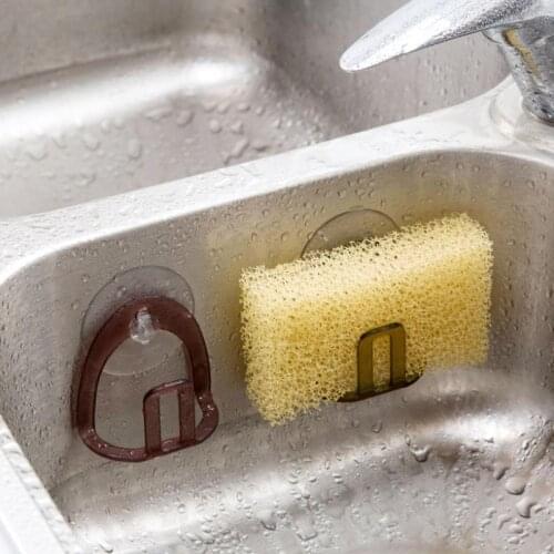 Wall-mounted Sink Sponge Holder Rack Drainer Shelf Suction Cup Soap Rack Kitchen Accessories Wall-floating Organizer Holder