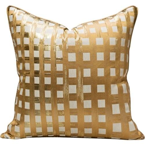 DUNXDECO Cushion Cover Decorative Pillow Case Modern Simple Luxury Gold Check Geometric Jacquard Artistic Coussin Sofa Chair Dec