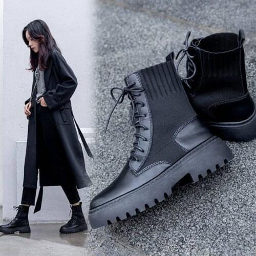2021 autumn winter new Martin boots female British style thin shoes thick-soled PU flying woven boots ankle boots