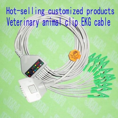 New style Fukuda ME KP-500 EKG 10 lead ECG cable and leadwires,DB 15pin plug to animal clip electrode