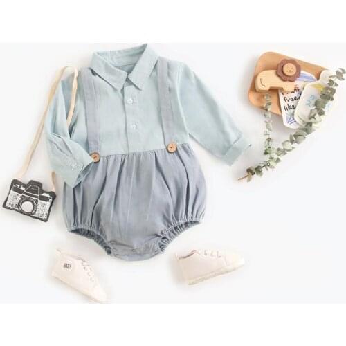 Newborn Clothing 2020 Spring Autumn New Baby Boys Pure Cotton Soild Color Romper Long Sleeve Lapel Casual Jumpsuit 0-3 Years