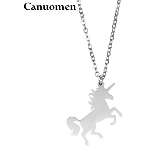 Canuomen Unicorn Pendant Necklace Horse Pegasus Stainless Steel Gold For Girlfriend Valentines Day Women Men Gift Charm Jewelry
