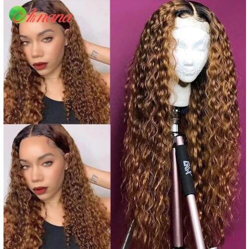 Alinana 13x4 Lace Front Human Hair Wigs 1B/30 Ginger Color Water Wave Wig Remy Curly Highlights Ombre Culry Hair For Black Women