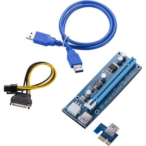 10PCS VER006C PCIe 1x to 16x Express Riser Card Pci-e Riser Extender 60cm USB 3.0 Cable SATA to 6Pin Power for BTC Mining