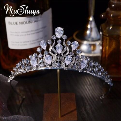 NiuShuya Luxury Cubic Zirconia Sparking Wedding Crown Tiaras Marquise-Cut Zircon CZ Rhinestone Prom Crown Bridal HaIr Jewelry