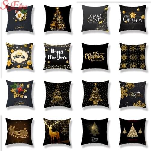 40 Patterns Christmas Black Pillowcase Home Sofa Car Back Pillow Pillowcase Christmas Pillow Pillowcase Decoratives Printed 5z