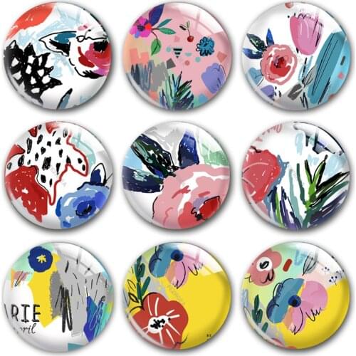Handmade Hand drawn flowers doodles Round photo glass cabochons demo flat back DIY collier jewlery Making findings accessory