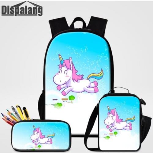 Custom Design Backpack Lunchbox Pencil Case For Girls Cute Unicorn Animal School Bag Penbox For Children 3 PCS Set School Rugtas