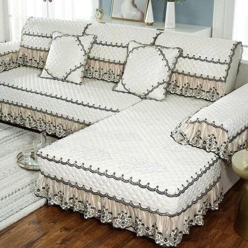 Modern Simplicity Cotton Linen Sofa Cover White Embroidered Jacquard Sofa Towel Cushion Pillow Case Exquisite Lace Sofa Set D4