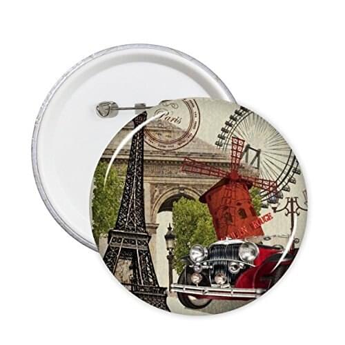 Old Car France Mark Landmark National Flag Architecture Custom Landscape Illustration Pattern Round Pin Badge Button 5pcs