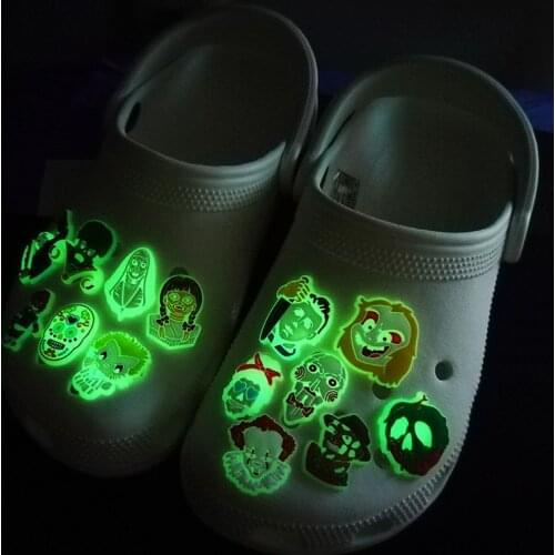 1pcs Horror Movie Style Luminous Shoe Charms Accessories Decorations Fluorescence Ornaments Kids Gift Glowing In The Dark