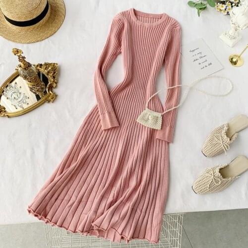 Teeuiear Slim 2021 Autumn Dresses Winter Knitted Sweater Midi Dress Party Vestido De Festa Women Casual Elegant A-Line Vestidos