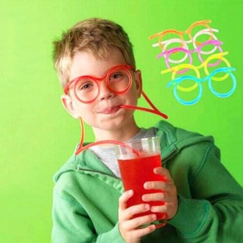 Funny Soft Glasses Straw Unique Flexible Drinking Tube Kids Party Accessories Crazy Diy Straws for Birthday Party Supplies
