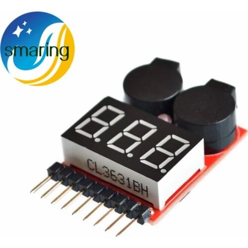 5pcs Factory 1-8S Lipo/Li-Ion/Fe Battery Voltage 2IN1 Tester Low Voltage Buzzer Alarm Diy Fpv Diy Rc Kit Airplane