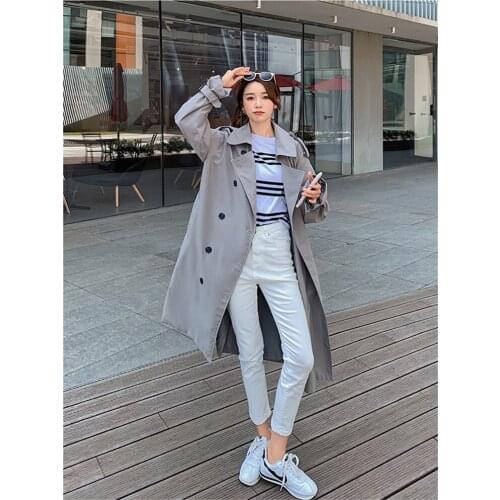 Womens Windbreaker Spring Autumn New British Fashion Loose High-quality Double-breasted Lace-up Long-sleeved Feminine Coat M101