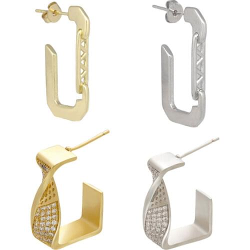 QMHJE Geometric Earrings for Women Rectangle Stud Smooth Gold Silver Color Piercing Gothic Jewelry Clip on Ribbon Wholesale New