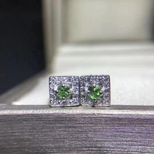 Fashion natural Tsavorite stud earrings Natural green garnet earrings Elegant Simple square S925 silver women party fine jewelry